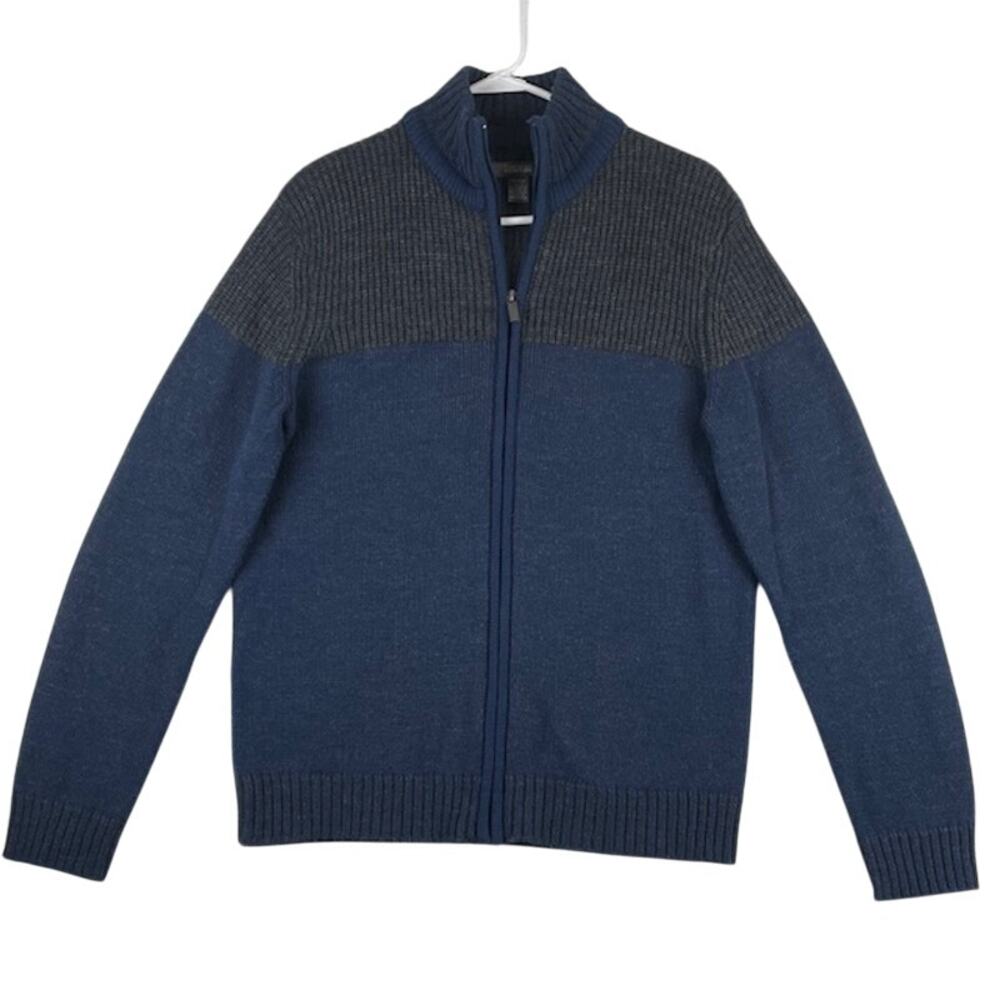 Kenneth Cole Reaction men's cardigan sweater in blue & gray.